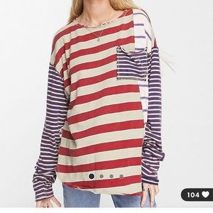 Free people we the free mixed stripe jersey high lo top tunic size small